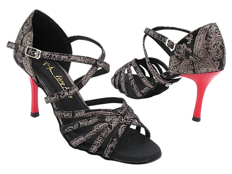 1613LEDSS 168 Black Flower Velvet_Red Plated Heel
