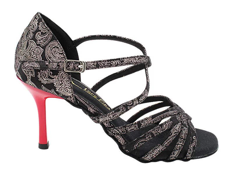 1613LEDSS 168 Black Flower Velvet_Red Plated Heel
