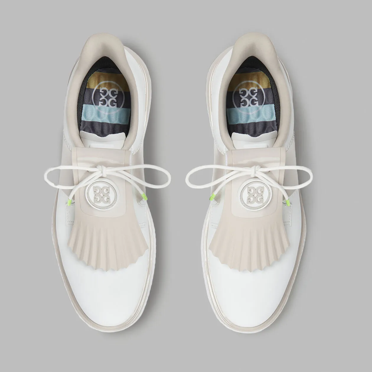 2025 G/Fore Women's Gallivan2r Side Stripe Kiltie Golf Shoes: Snow/Stone