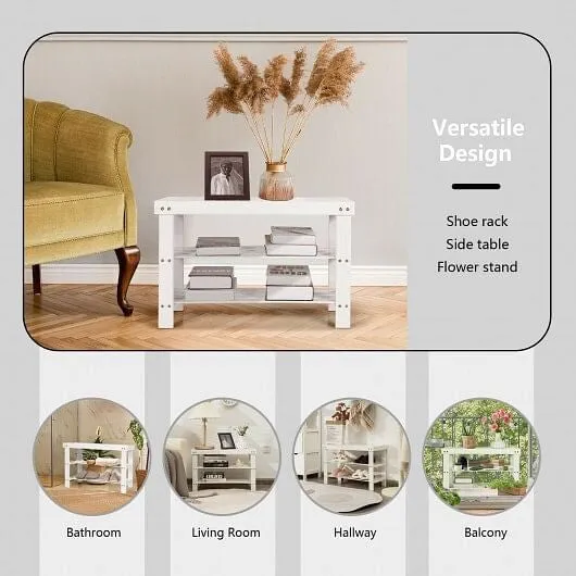 3-Tier Bamboo Shoe Bench Holds up to 6 Pairs for Entry-White - Color: White