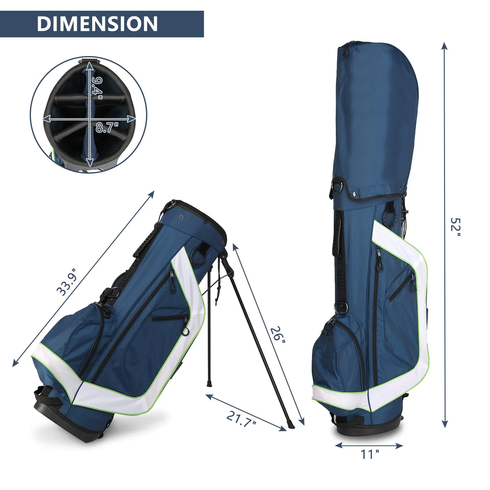 6 Hole Multi-Function Bracket Golf Bag Blue And White