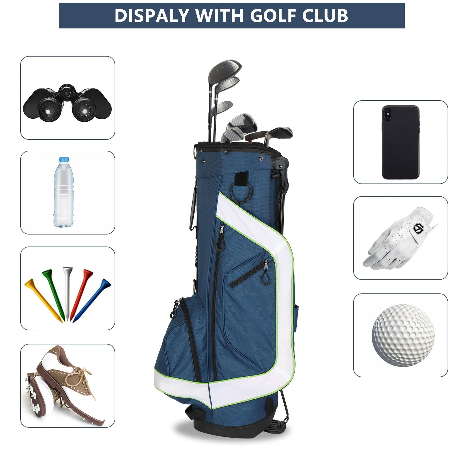 6 Hole Multi-Function Bracket Golf Bag Blue And White