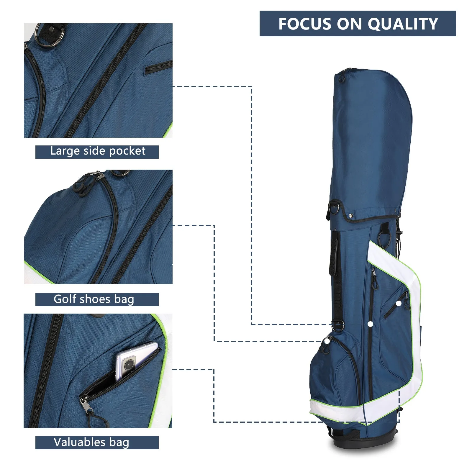 6 Hole Multi-Function Bracket Golf Bag Blue And White