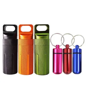 6pcs Waterproof Aluminum Pill Box Case Bottle Cache Drug Holder Keychain Container - Colorful Outdoor Camping Travel Traveling Portable Pill Capsule/Match Case (3Mini Size 3Large Size, Random Colors)