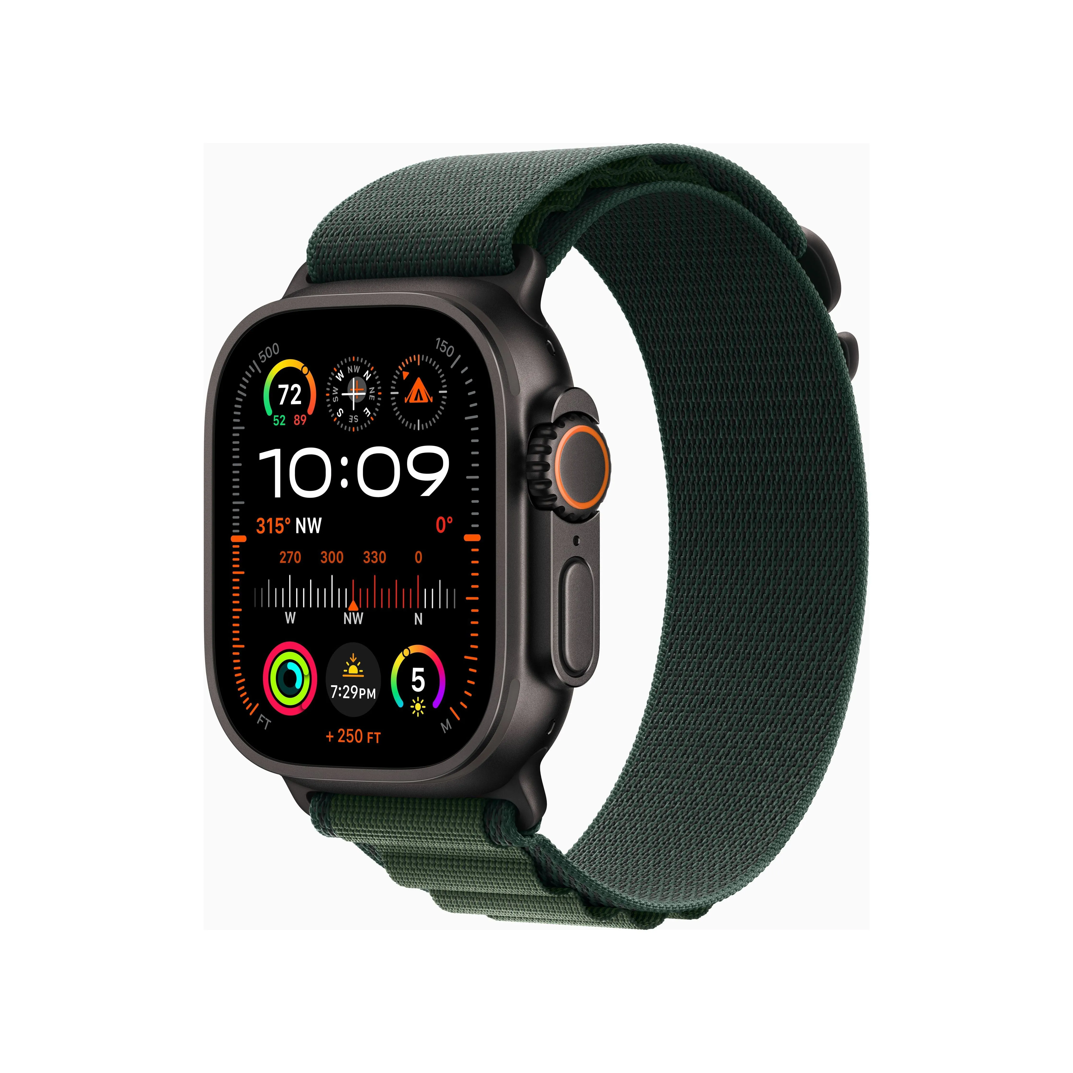 Apple Watch Ultra 2 GPS   Cellular 49MM Black Titanium Case with Dark Green Alpine Loop - Small | MX4Q3QA/A