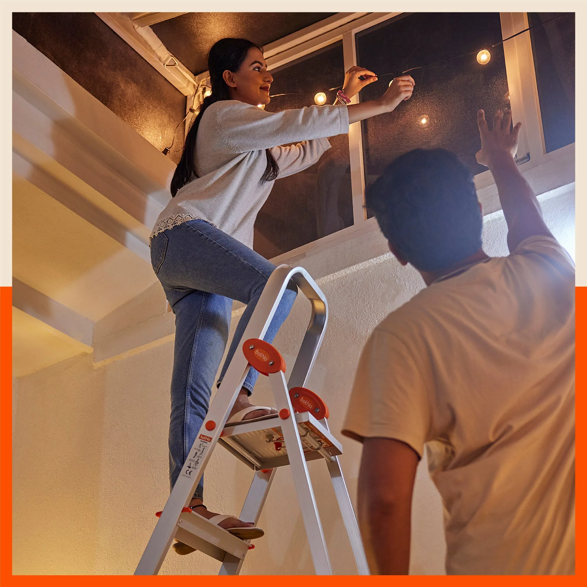 Bathla Advance 3-Step Foldable Aluminium Ladder For Home (Orange)