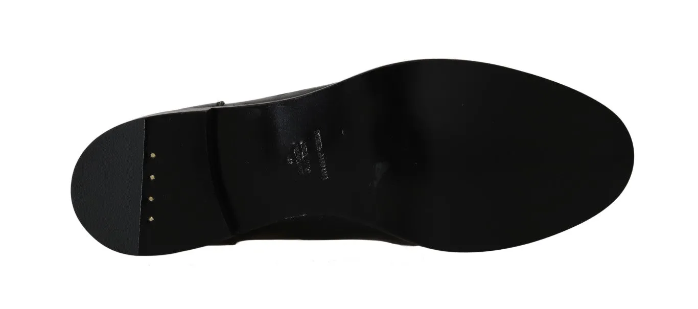 Black Leather Crystal Ankle Boots