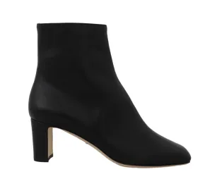 Black Leather Zipper Ankle Boots