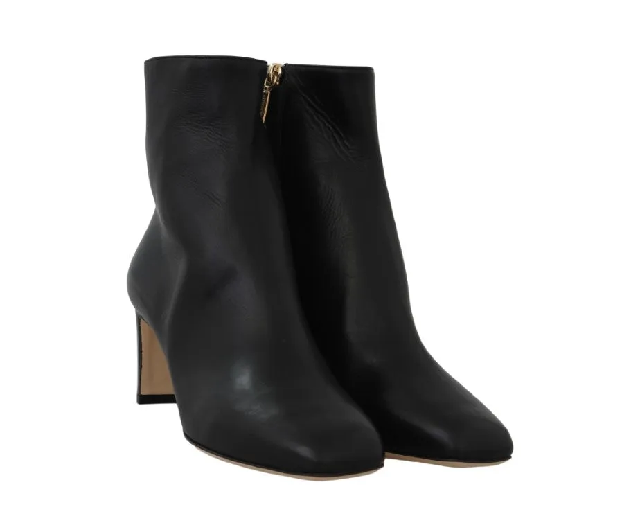 Black Leather Zipper Ankle Boots