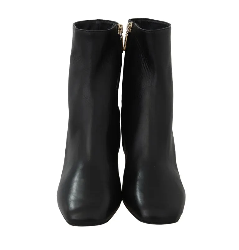 Black Leather Zipper Ankle Boots