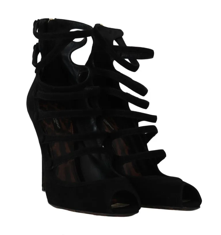 Black Suede Ankle Strap Heels Pumps