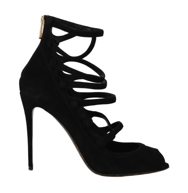 Black Suede Ankle Strap Heels Pumps
