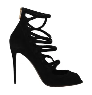 Black Suede Ankle Strap Heels Pumps