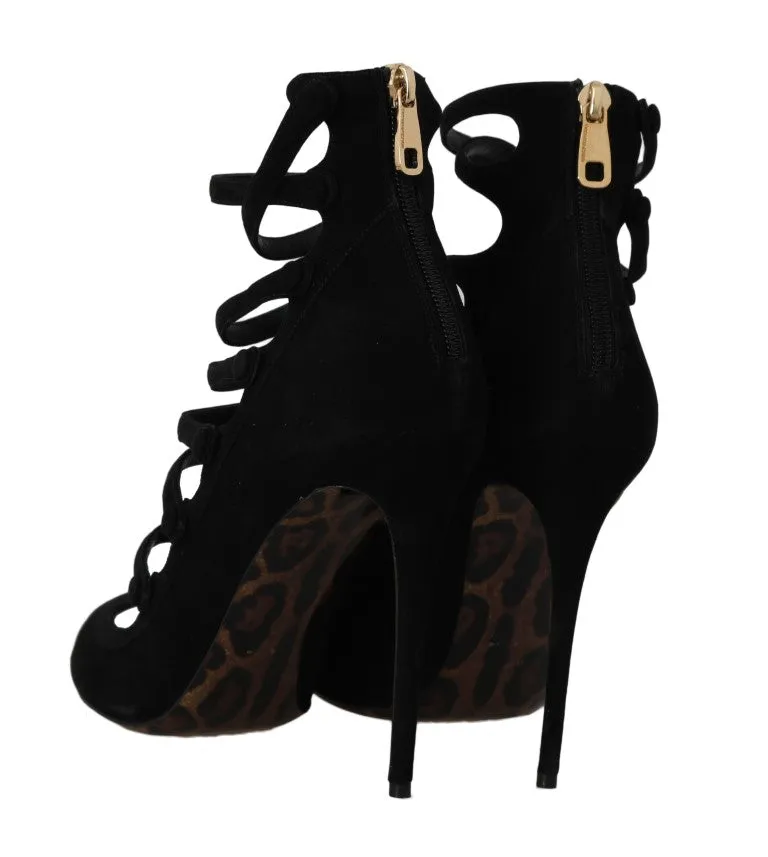 Black Suede Ankle Strap Heels Pumps
