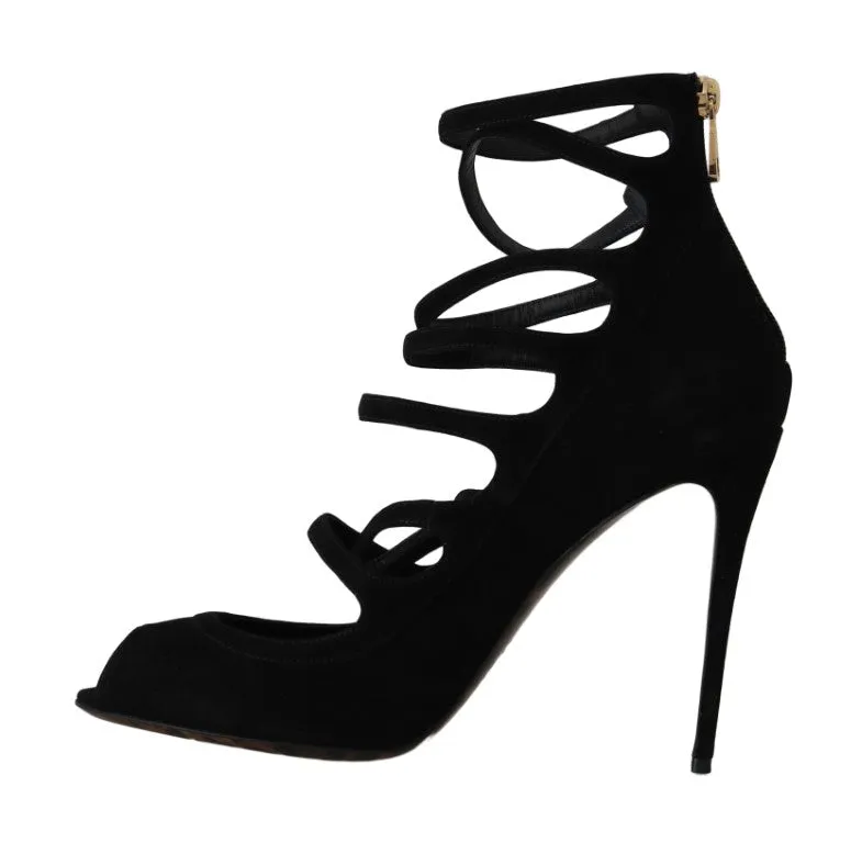 Black Suede Ankle Strap Heels Pumps