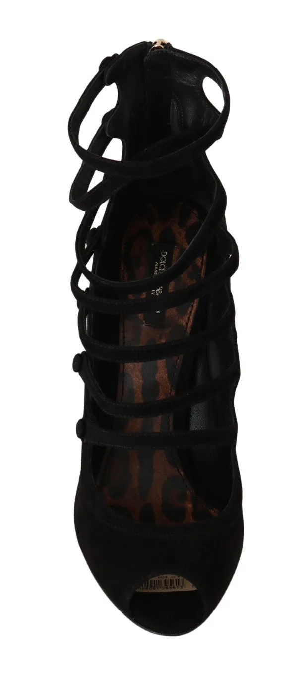 Black Suede Ankle Strap Heels Pumps