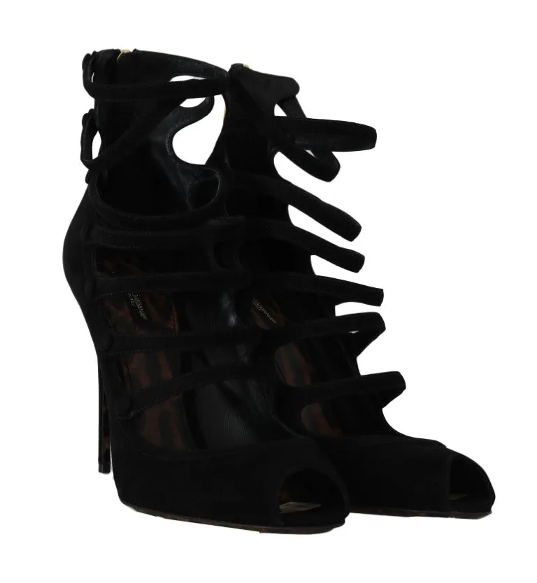 Black Suede Ankle Strap Heels Pumps