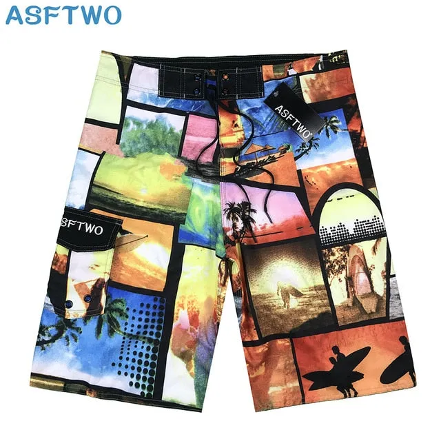 boardshorts men Board Shorts Mens New bermuda masculina man Summer Pants Beach wear Quick dry print swiming swimsuit green tie