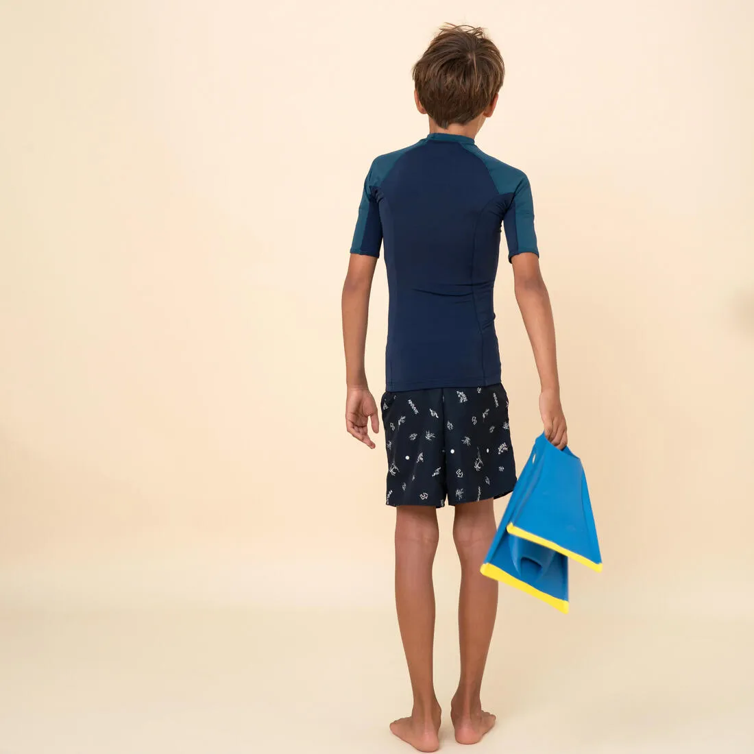 Boys’ short-sleeved sun top - navy blue and petrol