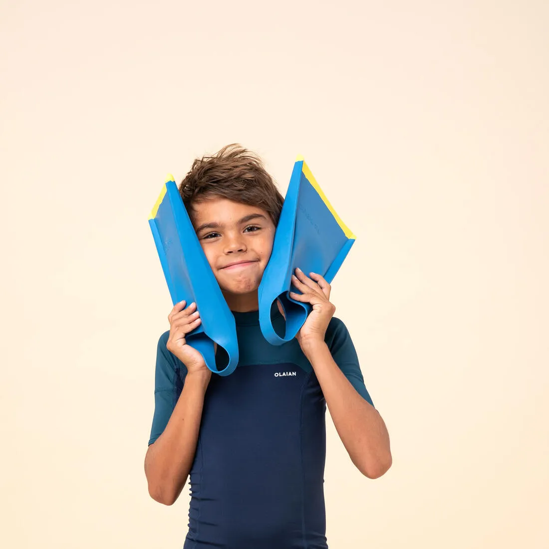 Boys’ short-sleeved sun top - navy blue and petrol