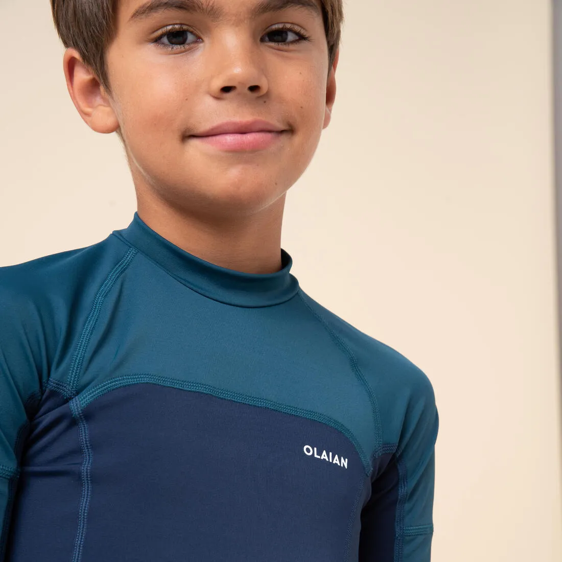 Boys’ short-sleeved sun top - navy blue and petrol