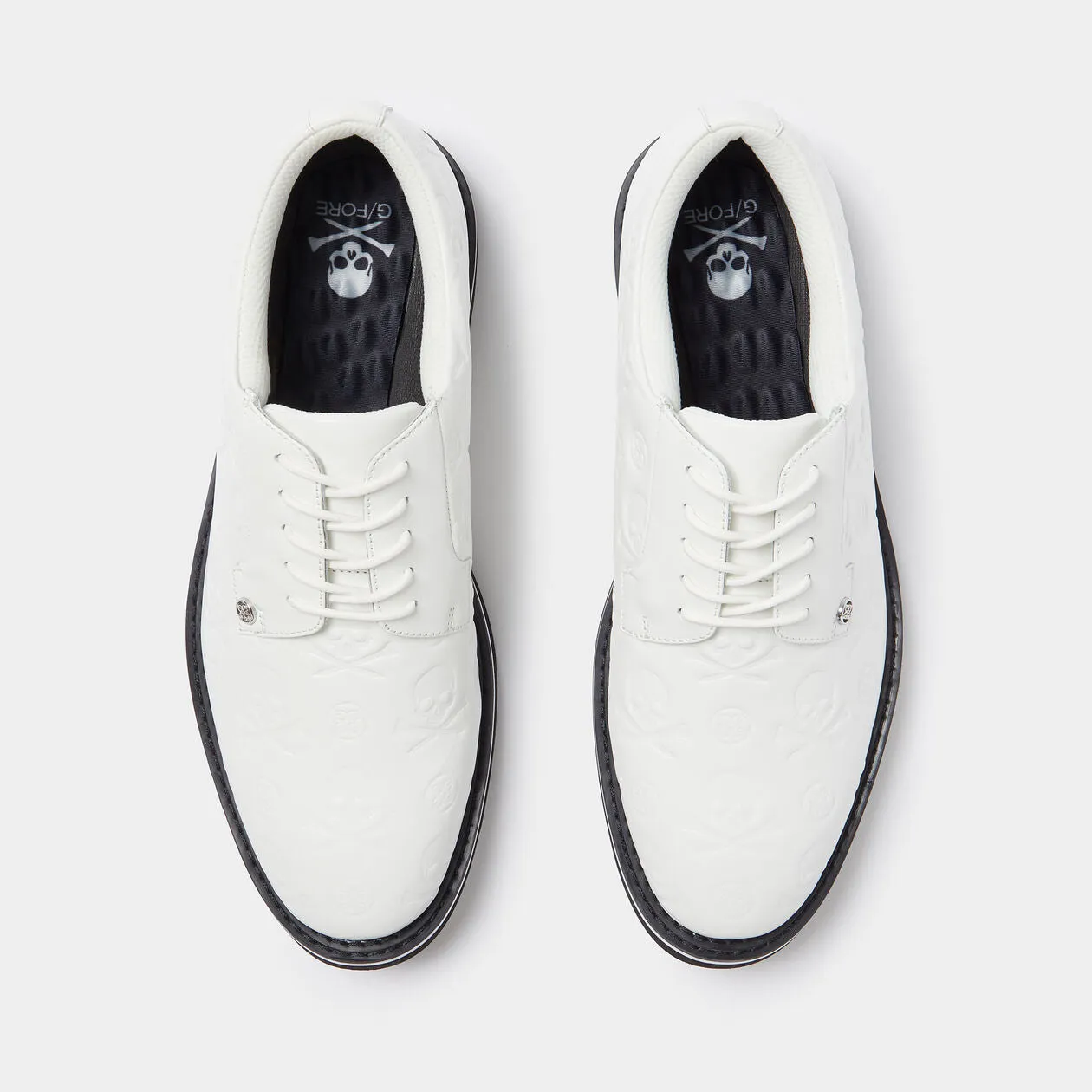 Brand New! G/Fore Men's Gallivanter Debossed Skull & Tees Leather Golf Shoes: Snow/Onyx