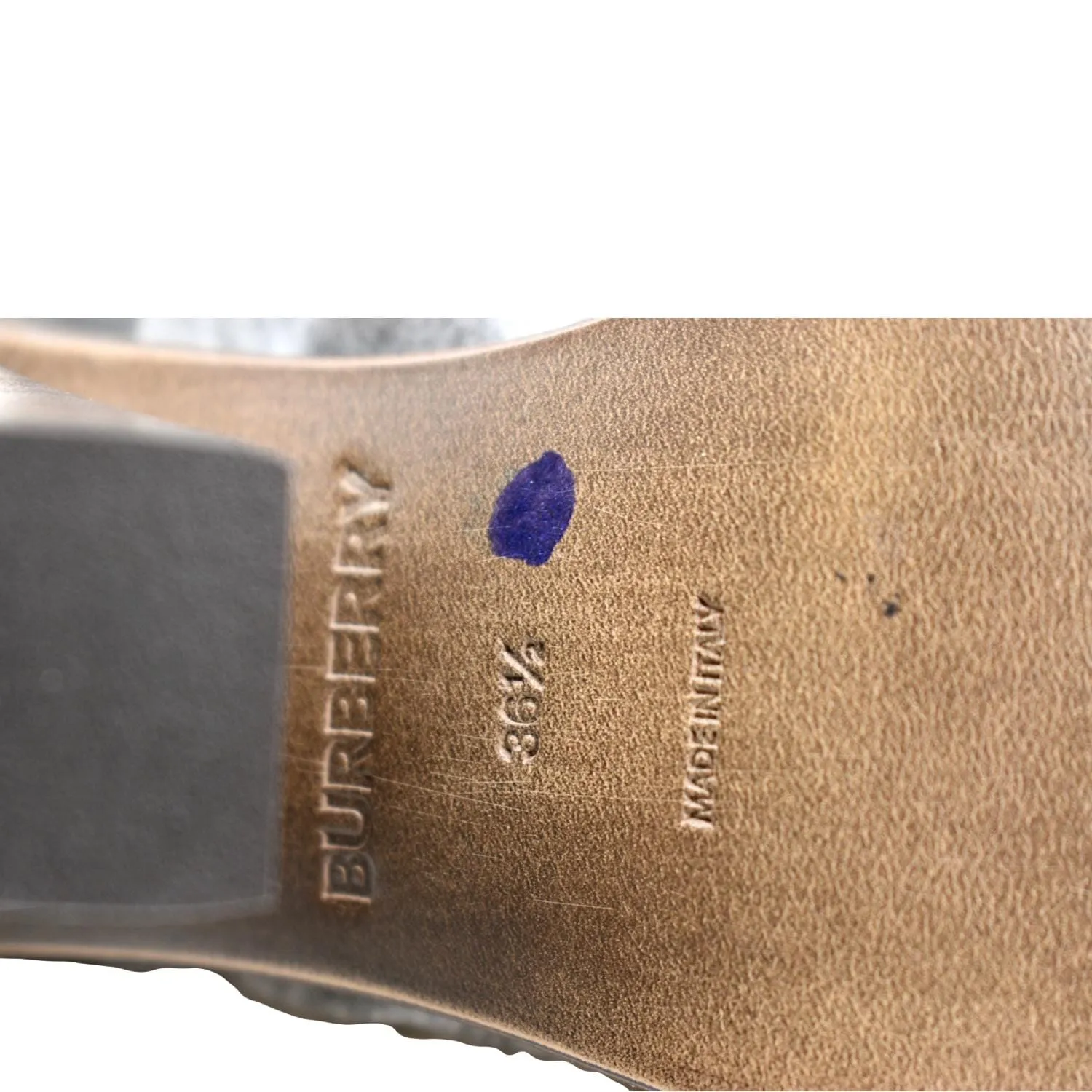 BURBERRY Pewter Melange Leather Fabric Heel Size 36.5