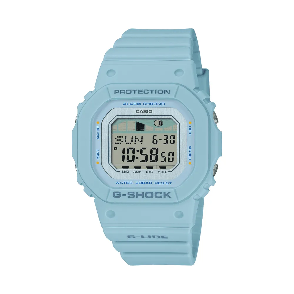 Casio G-Lide Mid Dig Natural Surf Led Moon Tide World Time 200M Water Resistant Blue Face And Resin Band GLXS5600-2D