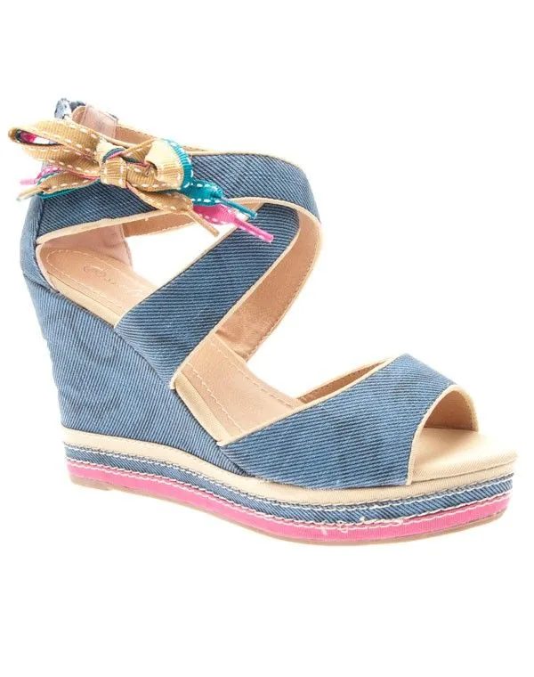 Chaussures femme Sinly Shoes: Escarpins compensés jean bleus