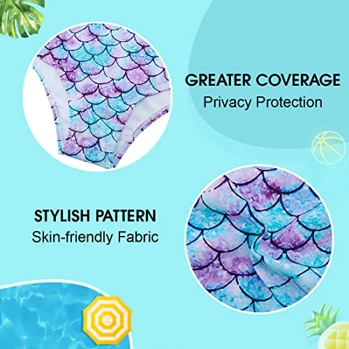 Child Girls Backless Swimsuit Size 8-9T One Piece Mermaid Bathing Suit Summer Casual Sun Protection UPF 50  Swimwear