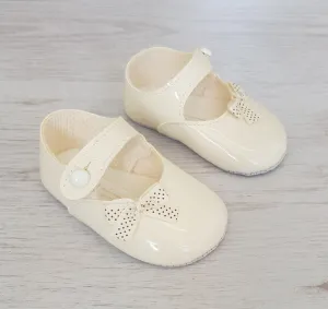 Cream patent polka dot bow soft sole shoes