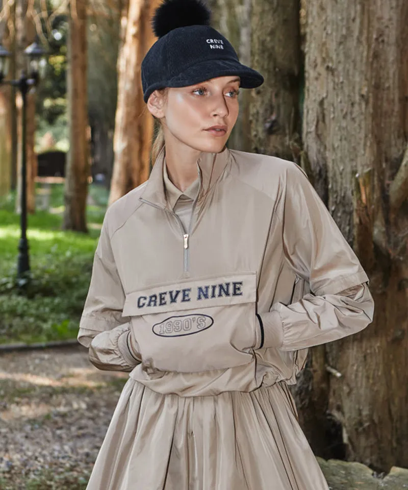 CREVE NINE: Loose Fit Cropped Pocket Anorak - Beige