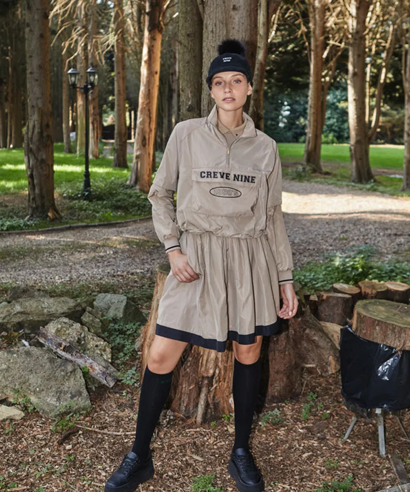 CREVE NINE: Loose Fit Cropped Pocket Anorak - Beige