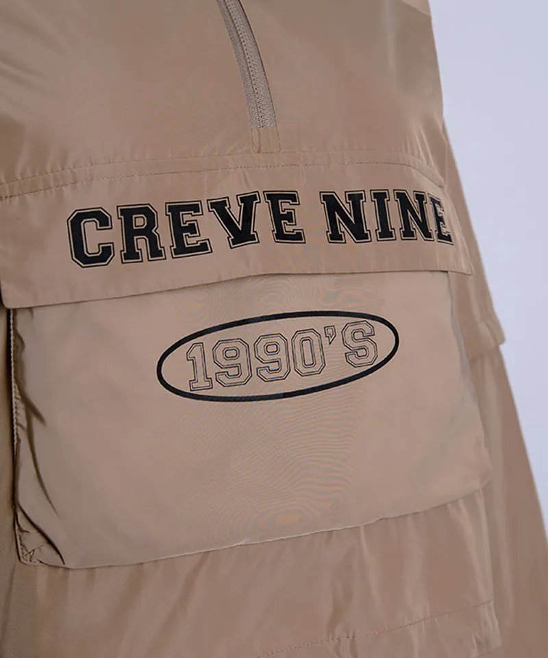 CREVE NINE: Loose Fit Cropped Pocket Anorak - Beige