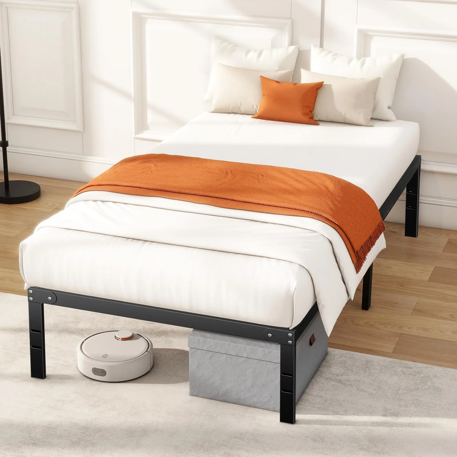 DUMOS Twin Size Bed Frame, Metal Platform Frames No Box Spring Needed, Heavy Duty with Storage Space, 14 Inches High, Sturdy Steel Slat Support, Black - new