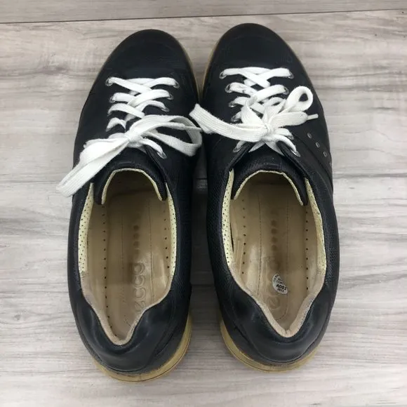 Ecco Golf Shoes Men's EU 45 Black Leather Spikeless Lace Up Cleat Sneakers