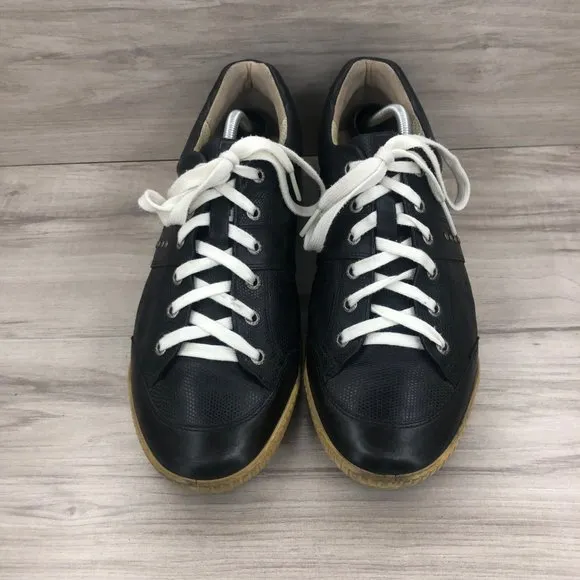 Ecco Golf Shoes Men's EU 45 Black Leather Spikeless Lace Up Cleat Sneakers