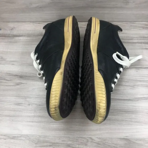 Ecco Golf Shoes Men's EU 45 Black Leather Spikeless Lace Up Cleat Sneakers