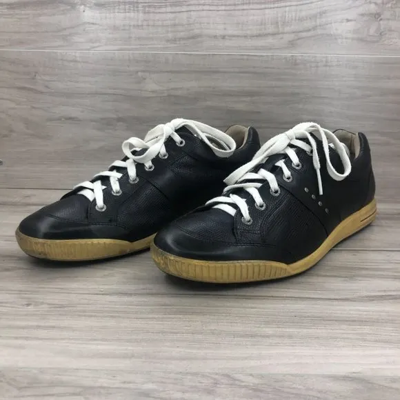 Ecco Golf Shoes Men's EU 45 Black Leather Spikeless Lace Up Cleat Sneakers
