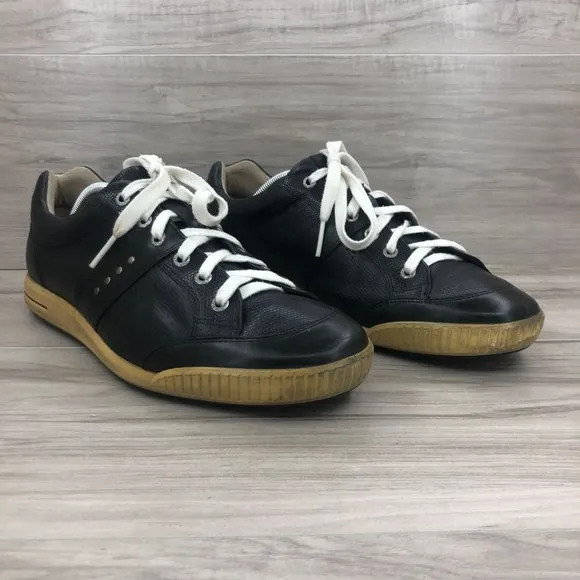 Ecco Golf Shoes Men's EU 45 Black Leather Spikeless Lace Up Cleat Sneakers