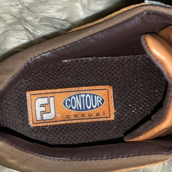 FOOTJOY Contour Casual Leather Golf Shoe Spikeless Tan Brown Lace Up Men Size 12