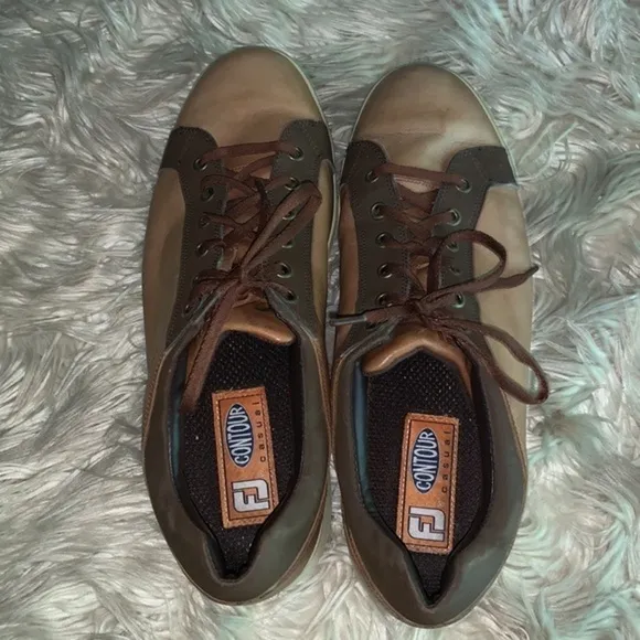 FOOTJOY Contour Casual Leather Golf Shoe Spikeless Tan Brown Lace Up Men Size 12