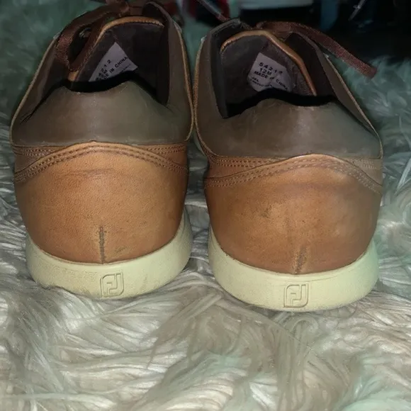 FOOTJOY Contour Casual Leather Golf Shoe Spikeless Tan Brown Lace Up Men Size 12