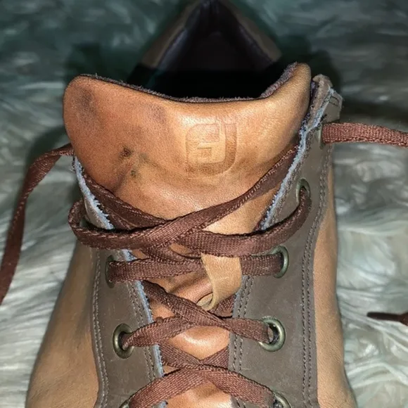 FOOTJOY Contour Casual Leather Golf Shoe Spikeless Tan Brown Lace Up Men Size 12