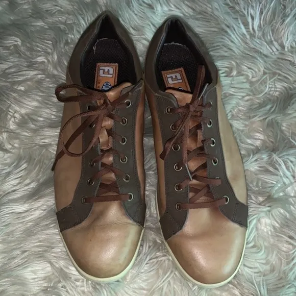 FOOTJOY Contour Casual Leather Golf Shoe Spikeless Tan Brown Lace Up Men Size 12