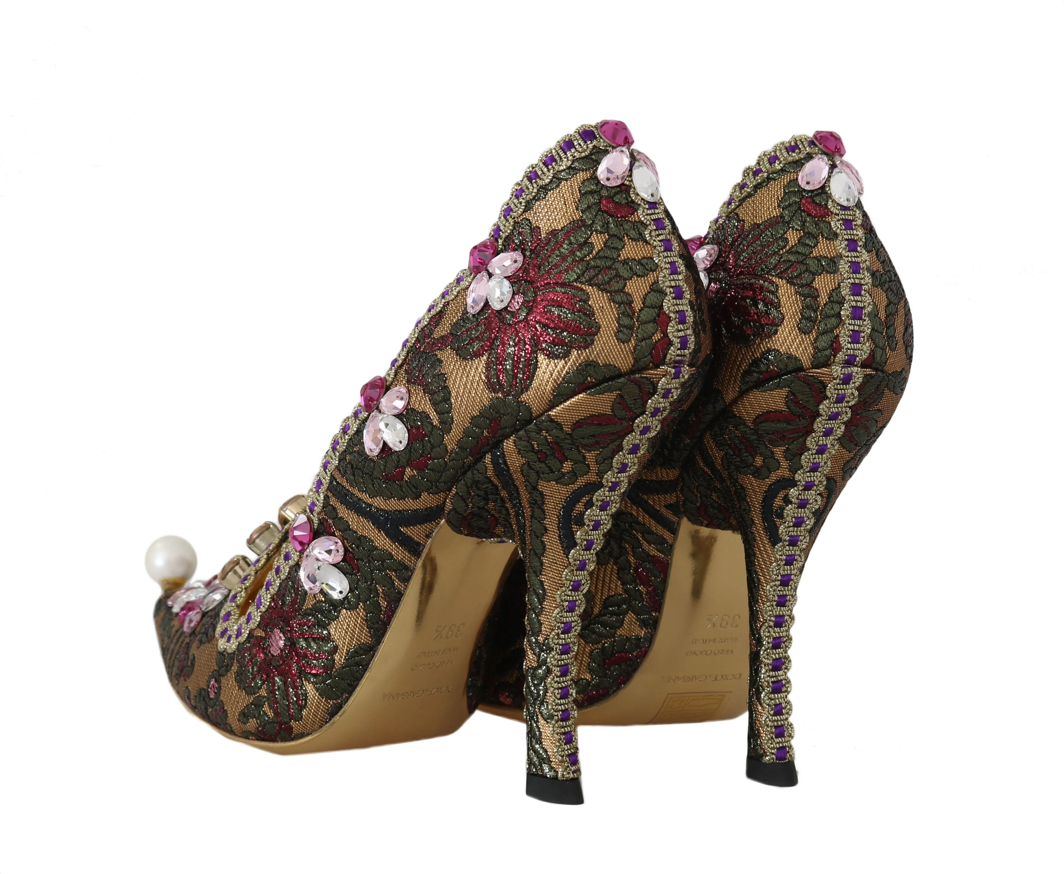 Gold Green Brocade Crystal Pumps