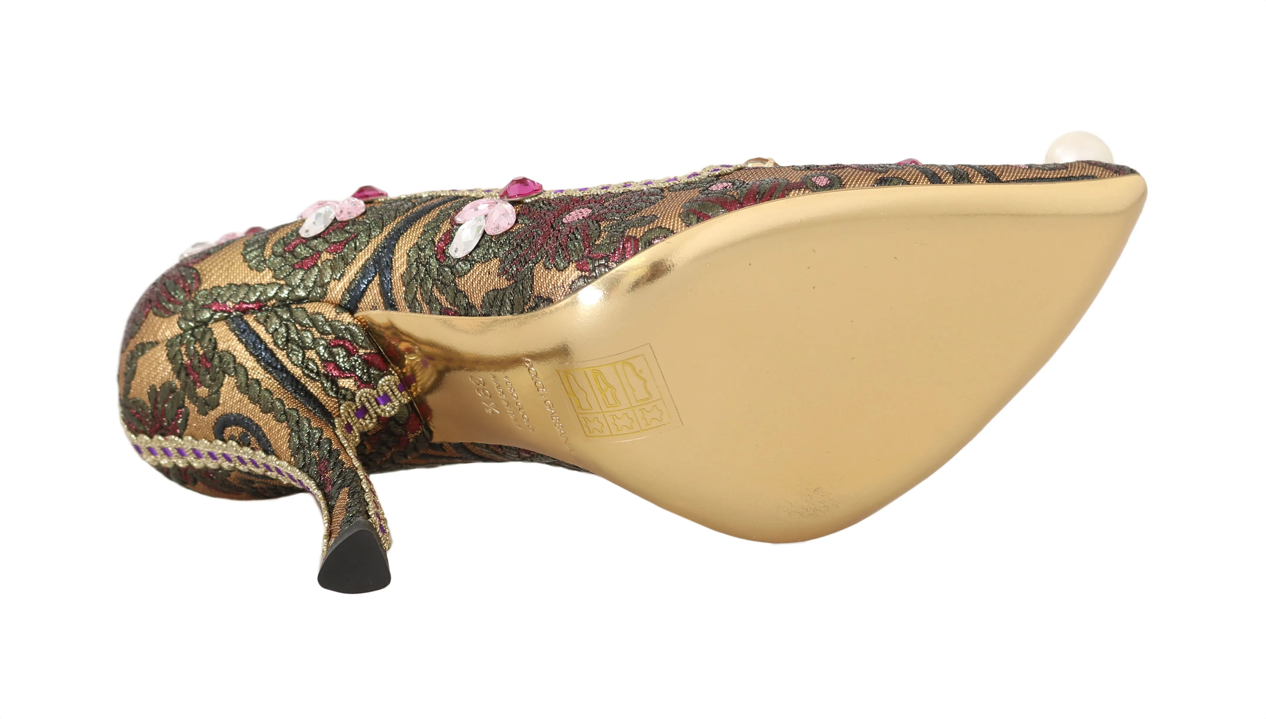 Gold Green Brocade Crystal Pumps