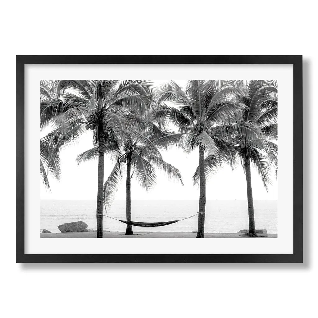 Hammock and Palms B&W Wall Art Print