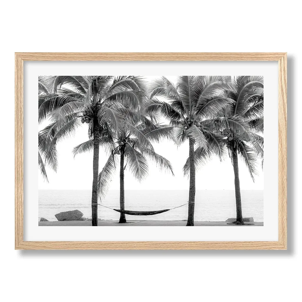 Hammock and Palms B&W Wall Art Print