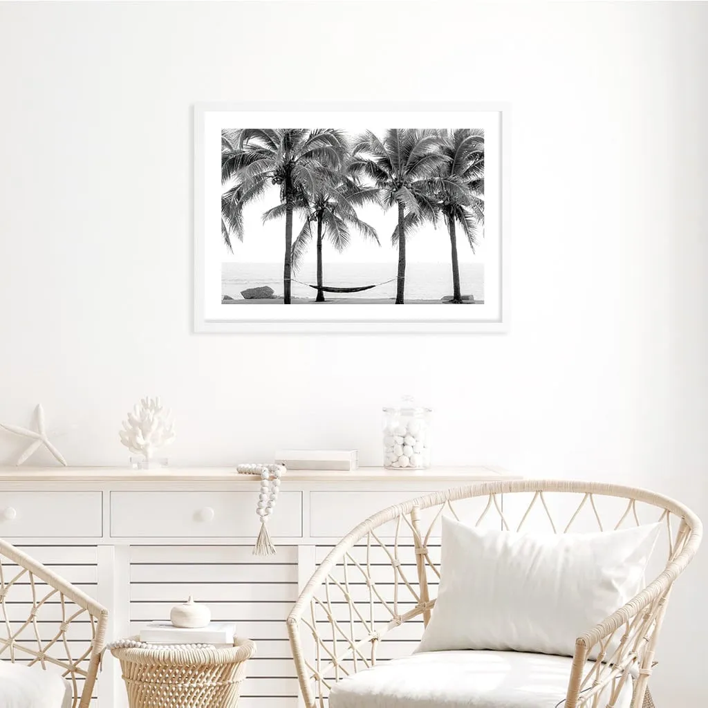 Hammock and Palms B&W Wall Art Print